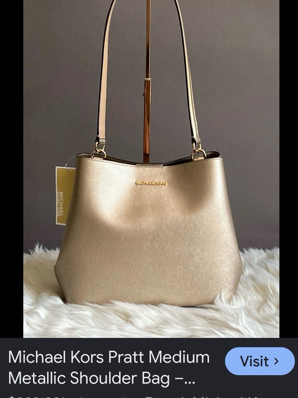 New $458 Michael Kors Metallic Gold Pratt Medium Shoulder Bag